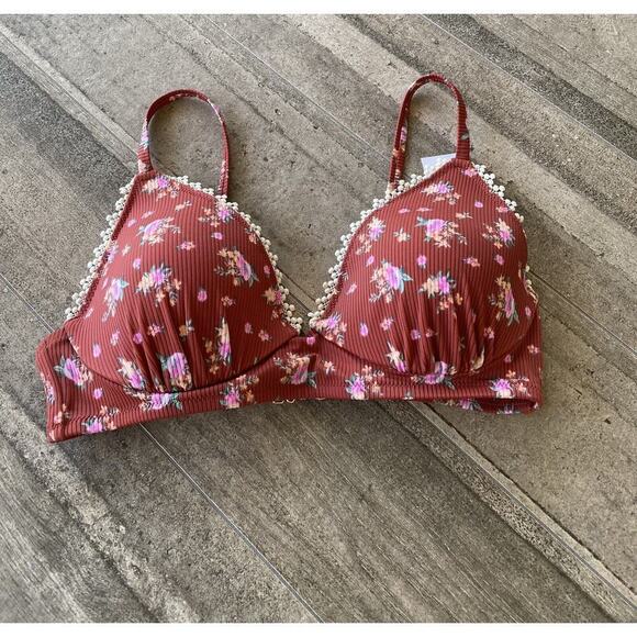 Shade & Shore Womens Red Floral Strap Flowers Swim Bikini Top Size 36C New - Picture 6 of 12